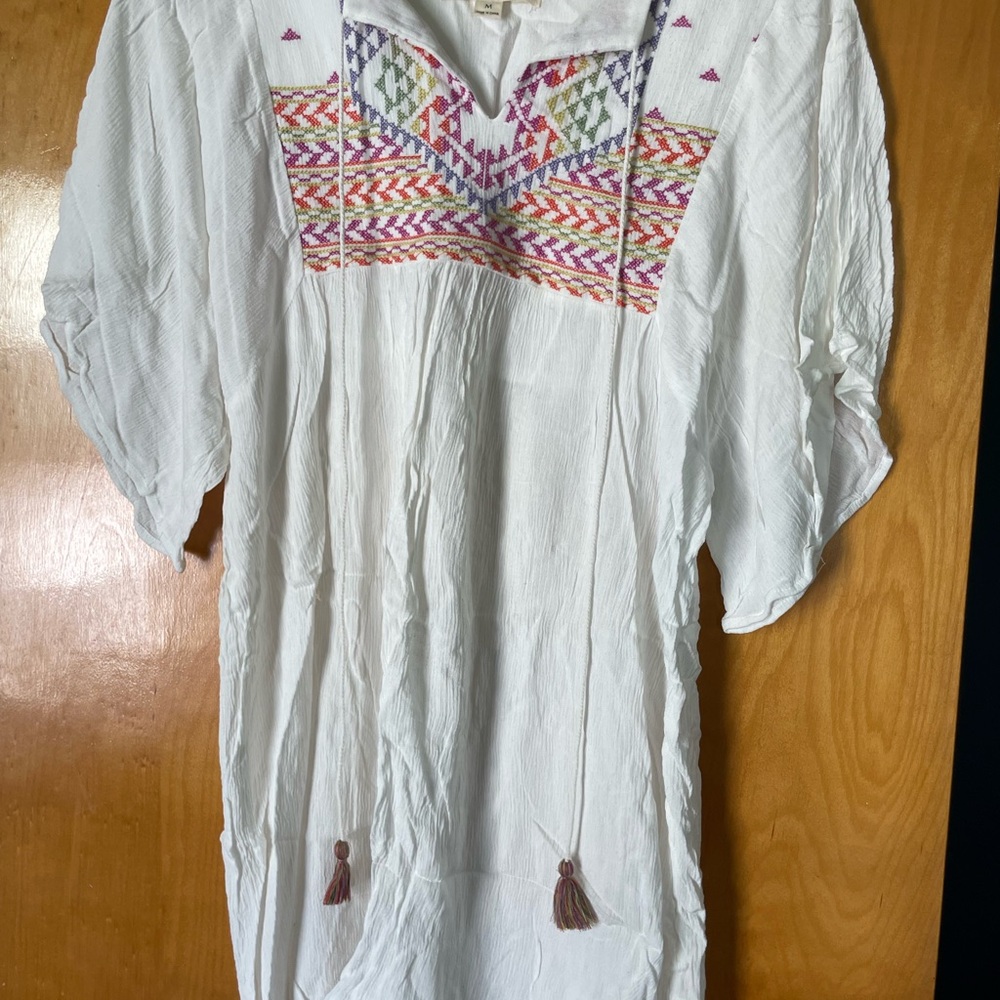 Lovestitch White Mini Dress with Multicolor Embroidery